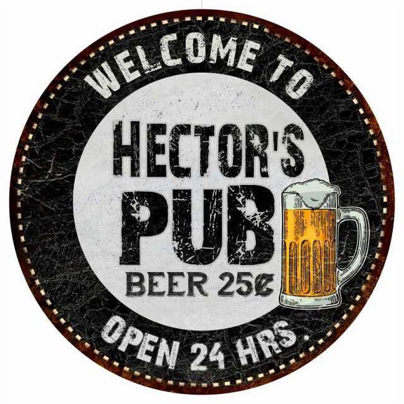 Hector's Pub 12" Round Metal Sign Beer Bar Black Wall Décor Gift 200120039289