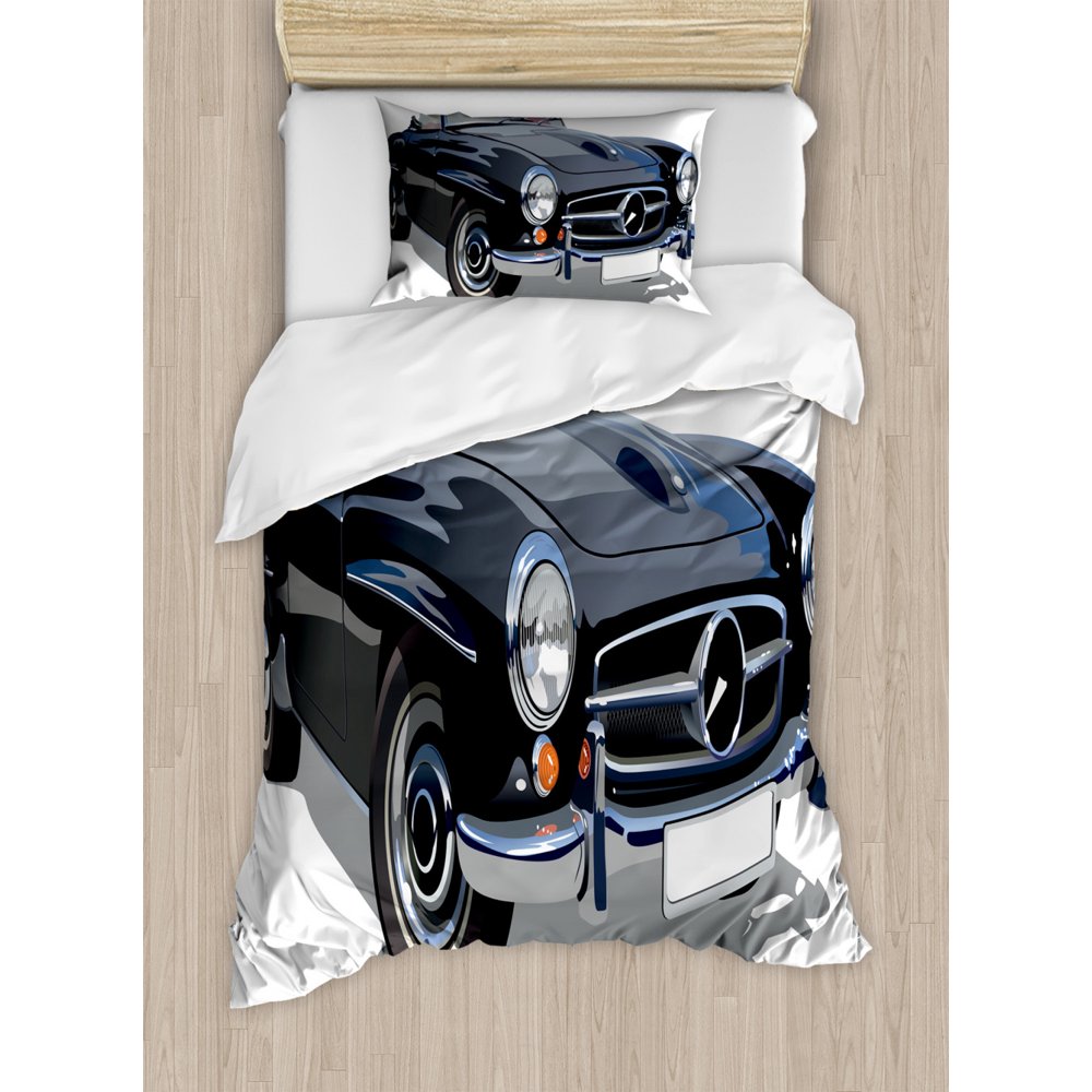 Cars Duvet Cover Set, Classical Retro Vehicle Antique Convertible