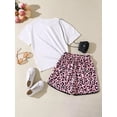 thumbnail image 2 of Little Girls Clothes Portrait Pattern T-shirt + Leopard Pattern Shorts Set 2PCs Spring Summer Big Kids Outfits, 2 of 5