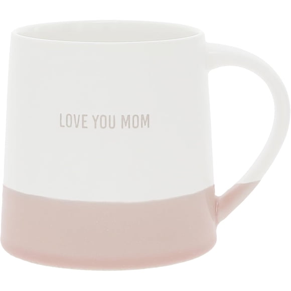 Pavilion Gift Company - Love You Mom - 17 oz Organic Shaped Pink Dipped Stamped Letter Novelty Coffee Mug Tea Cup Mother Mama Mommy Gift Neutral Home Modern Mom Friend Present