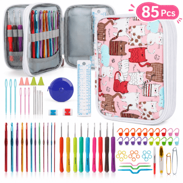 85 Pcs Crochet Hook Set, Crochet Starter Kit, Crochet Kit for Beginners, Premium Crochet Tools with Portable Storage Case,Crochet Needles for Newbies & Experienced Crafters, Ideal Handcraft Gift