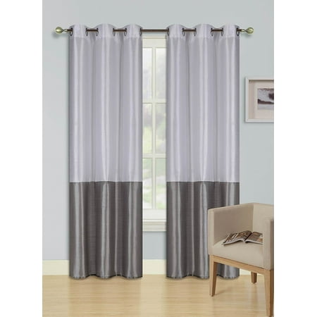 Curtains Silver Grey 1pc WHITE SILVER GRAY (EID) LINED FOAM BACKING BLACKOUT Faux Silk Drape Panel Top Chrome Metallic Grommet Window Curtain Treatment Drape 2 Shade 37 wide x 84 length ()