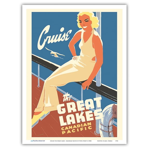 Cruise the Great Lakes - Canadian Pacific Steamships - Vintage Ocean Liner Travel Poster by Peter Ewart c.1940s - Master Art Print (Unframed) 9in x 12in