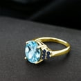 thumbnail image 4 of Gem Stone King 7.64 Ct Oval Checkerboard Sky Blue Topaz Blue Sapphire 18K Yellow Gold Plated Silver Ring (Size 7), 4 of 4