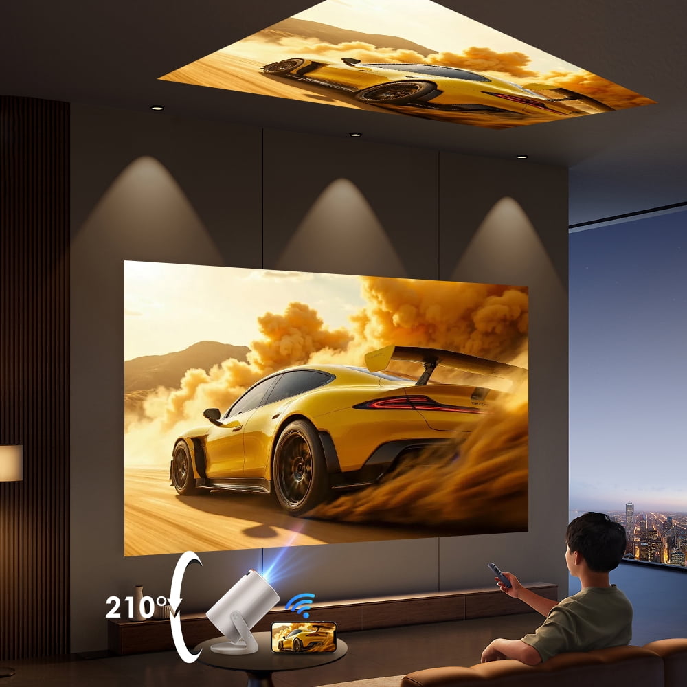 Aimeisen Q310 Portable LED Projector, White, Native 1080P, 4K Decode, WiFi Bluetooth, Home Theater