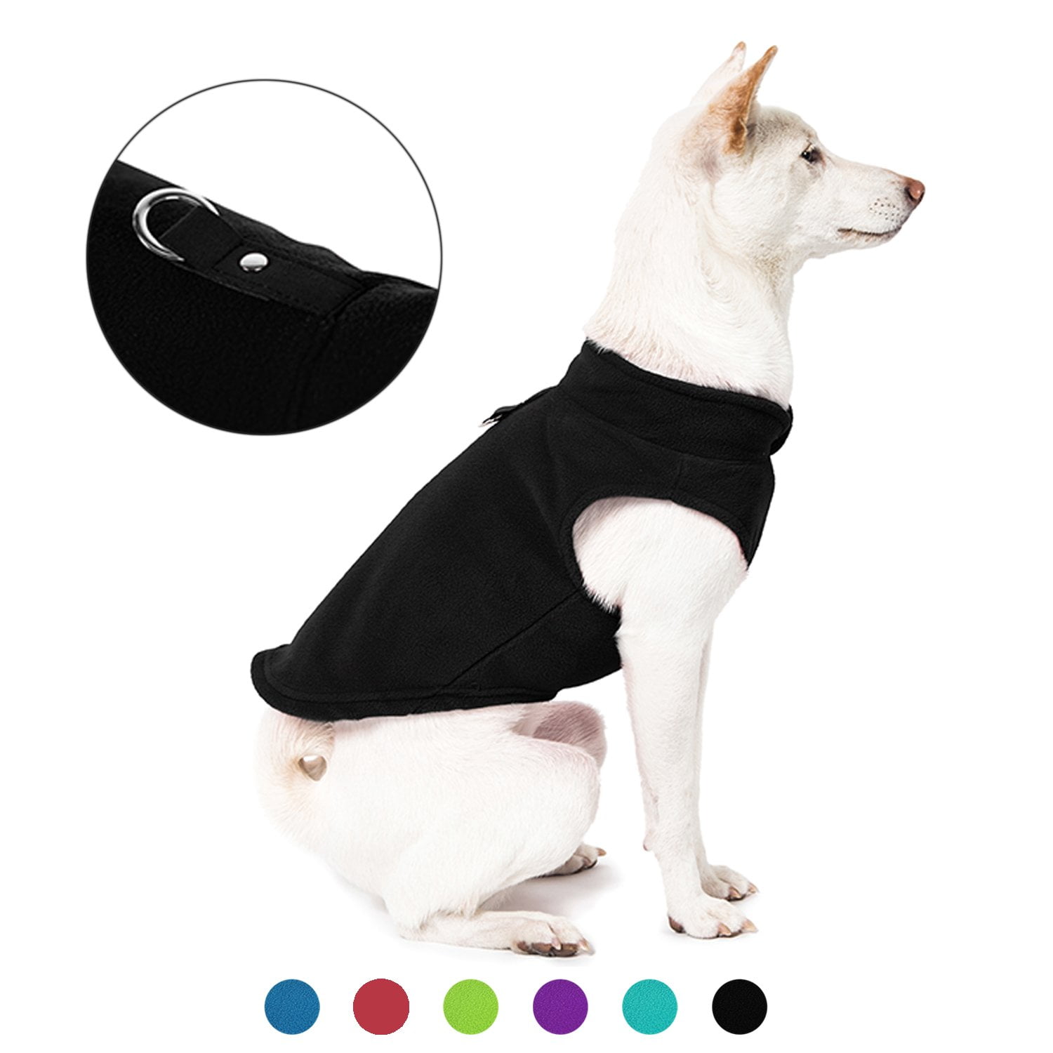 Gooby Dog Fleece Vest Black, Large Pullover Dog Jacket with Leash