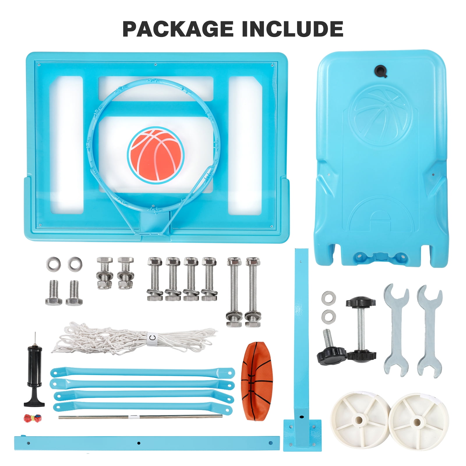 Danrelax 3.1-4.1FT Adjustable Pool Basketball Hoop, 32"x23" Backboard, Portable, Blue