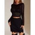 thumbnail image 6 of VBVC Women's Floral Lace Long Sleeve Crop Top , Ladies' Sheer Scalloped Trim Blouse , Breathable Party Clubwear Tops For Women,Black,S-XL, 6 of 8