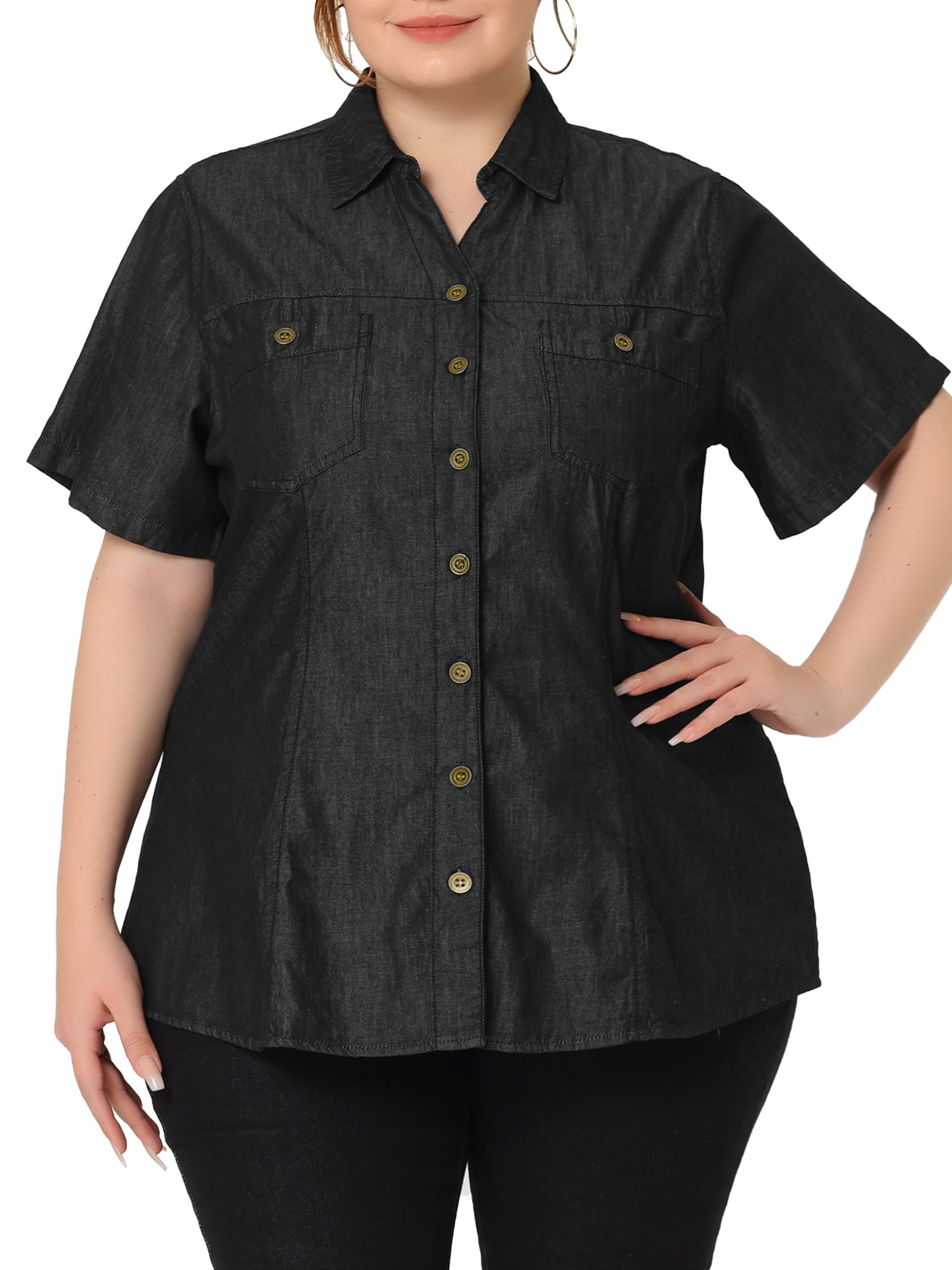 JXGSGOGO Men's Casual Denim Shirt - Long Sleeve Button Down, Dark Blue, Medium, Cotton Blend - View #3