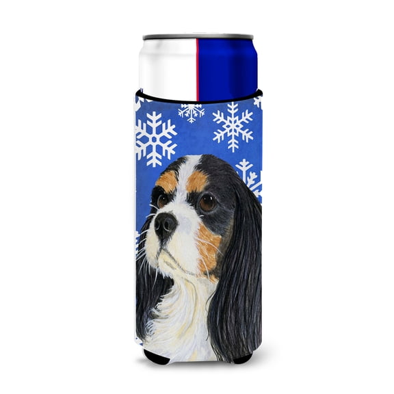 Carolines Treasures LH9279MUK Cavalier Spaniel Winter Snowflakes Holiday Ultra Hugger for slim cans Slim Can multicolor