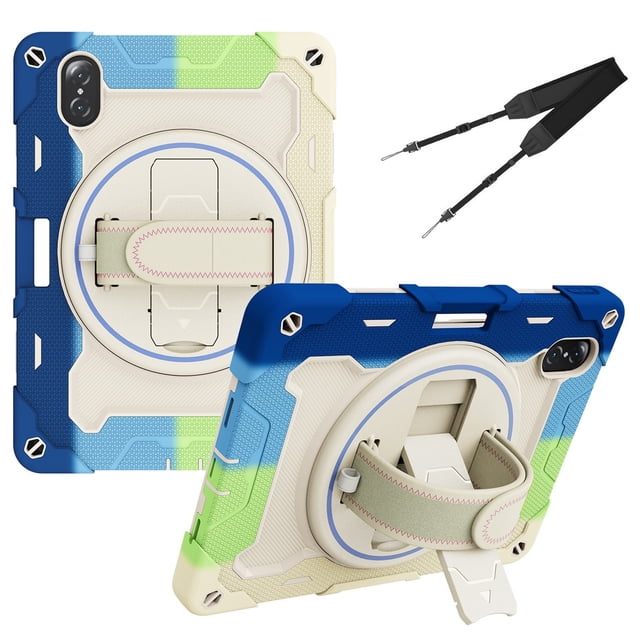 XYX 3in1 Rotating Stand Case for Honor Tab V7 Pro 11 inch with Hand/Shoulder Strap, Shockproof Rugged, Colorful Blue