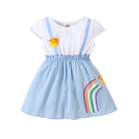 

uukiA Infant 3-24 Months Baby Girls Round Neck Short Sleeve Printed A-line Loose Dress