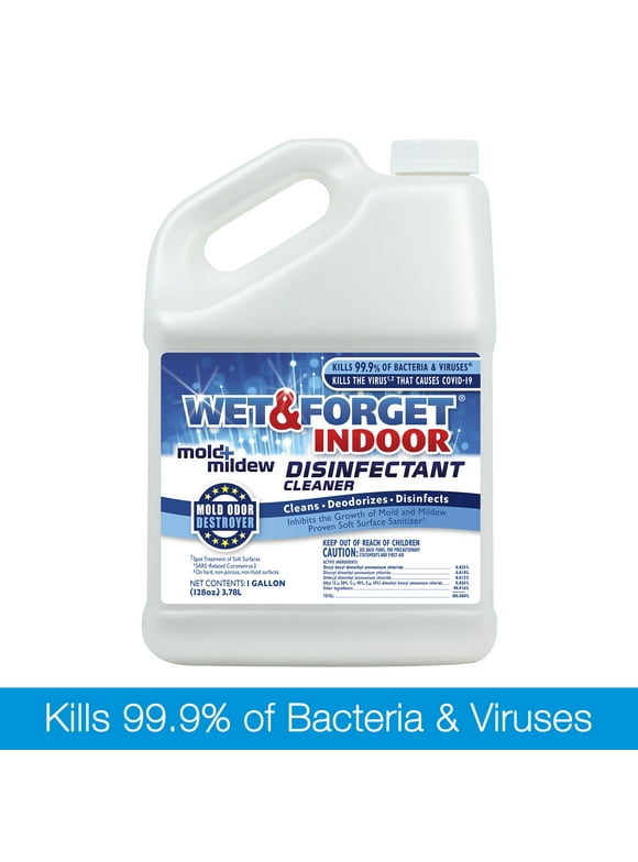 Wet & Forget Indoor Mold and Mildew All Purpose Cleaner- Deodorizes, Disinfects, Kills 99.9% of Bacteria and Viruses, 1 Gallon Refill