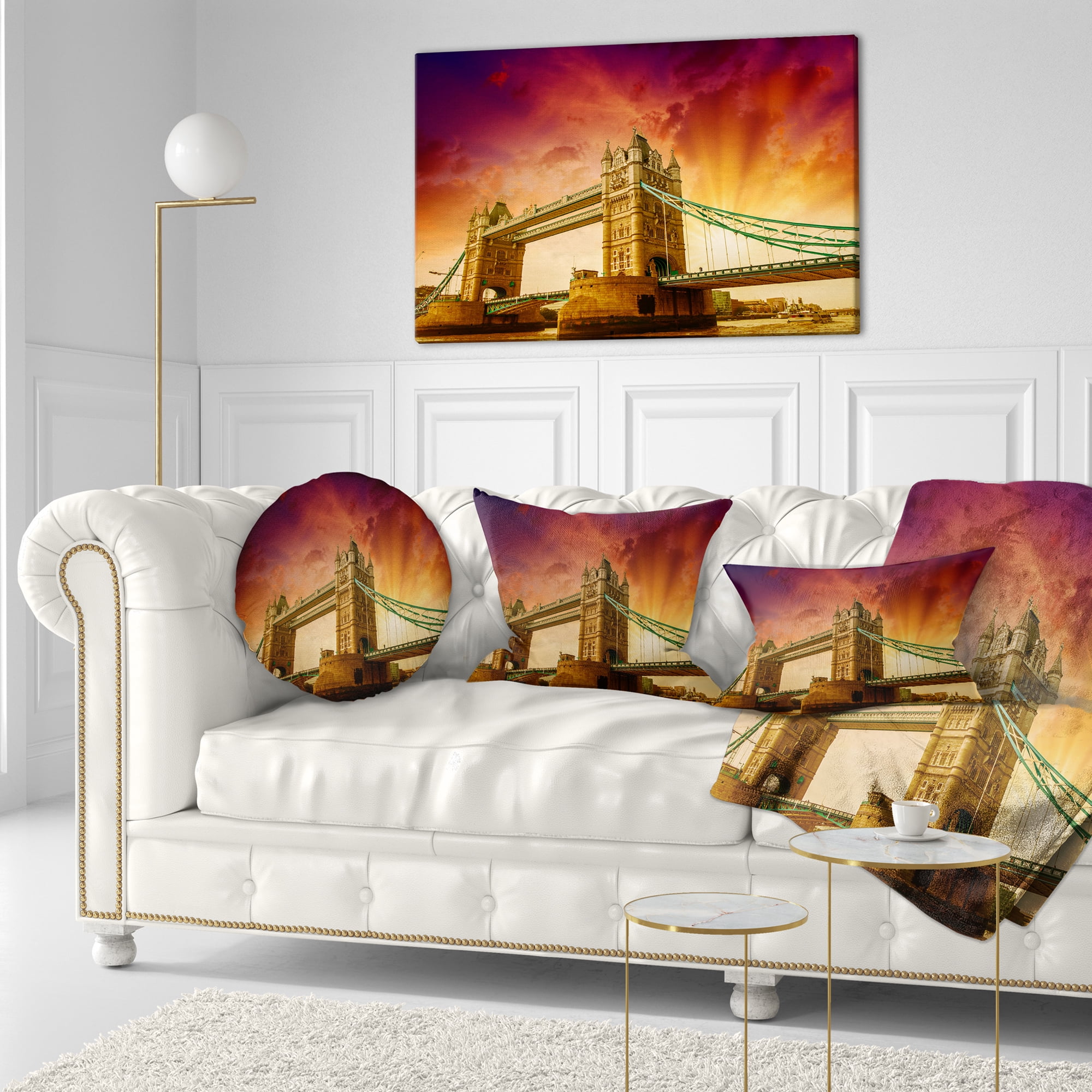 Designart Tower Bridge in Its Magnificence - Cityscape Photo Throw Pillow - 12x20