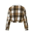 thumbnail image 5 of Women's Cropped Plaid Shacket Jackets Faux Fur Lapel Collar Button Down Flannel Shirts Outerwear Fall Short Tops (M, Coffee), 5 of 6