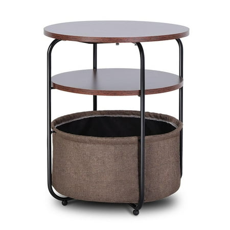 Bed End Storage Round Side Corner Table End Bed Table with Storage Basket, Sofa End Table Round Table, Corner table, 18.9 × 18.9 × 23.6 in ()
