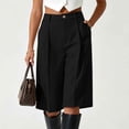thumbnail image 4 of Karymi Biker Shorts Women High Waist Bermuda Shorts, Pleated Wide Leg Dressy Shorts with Pockets, Casual Tailored Knee-Length Suit Shorts Running Shorts for Women, 4 of 7