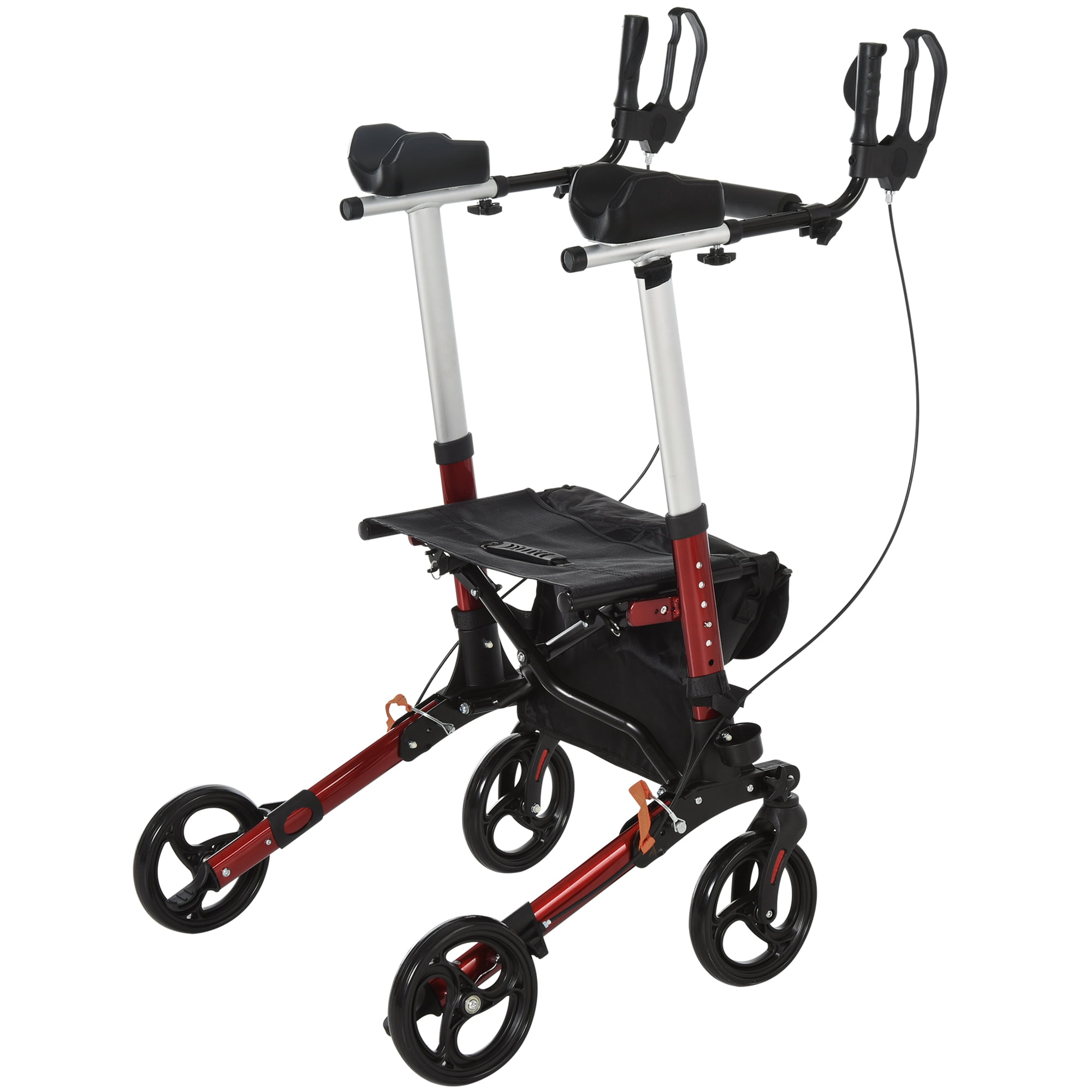 Homcom Folding Rollator Walker With Seat And Bag Wheeled Rolling