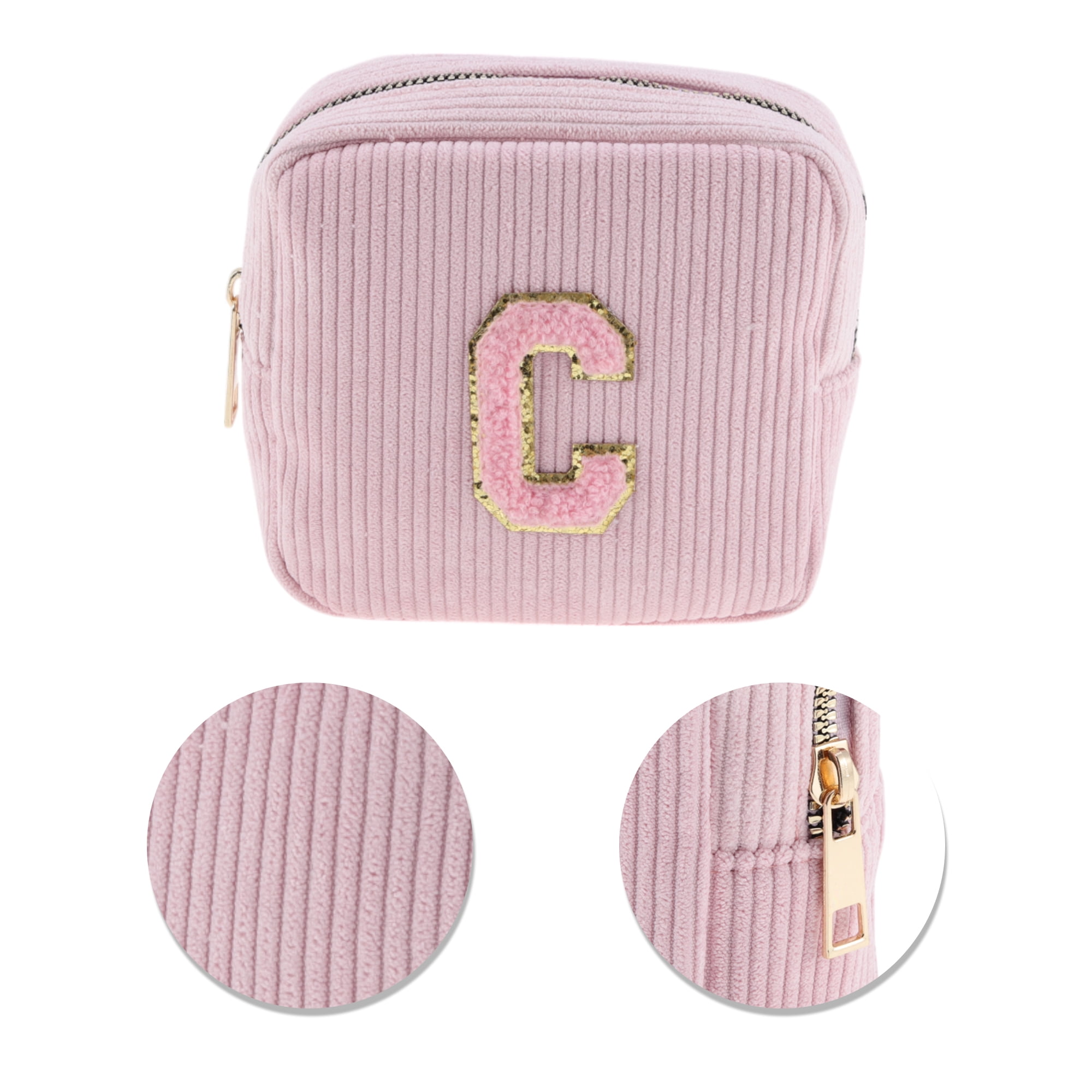 Unique Bargains 1 Pc Letter C Pattern Makeup Bag for Travel and Everyday Use Pink