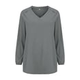thumbnail image 4 of Endives Women's Long Sleeved T Shirt Retro Shirt V Neck Loose Thin Breathable Womens Top Spring Summer Grey, 4 of 7