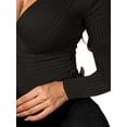 thumbnail image 4 of DYMADE Women Solid Long Sleeve Criss-Cross V-Neck Knit Fabric Top, 4 of 4