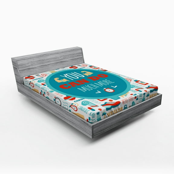 Ambesonne Fitness Fitted Sheet, Encouraging Gym Phrase, Full Size, Teal White Red
