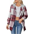 thumbnail image 3 of miqiqism Women's Plaid Sweater Flannel Shirts Teen Girls Trendy Ope Front Hoodie Juniors Long Sleeve Tunic Shirt Jacket Button Down Drawstring Blouse Casual Tops,Wine,XX-Large, 3 of 3