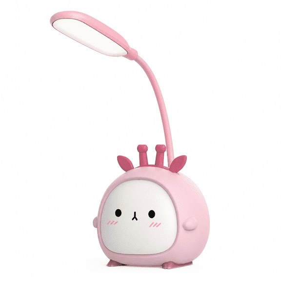 FURMORA Adjustable Goose Neck LED Table Lamp,Eye-Protecting Reading Lamp,with Cute Cartoon Base,USB Charging,Desk Lamp for Home Office Bedroom (Pink)
