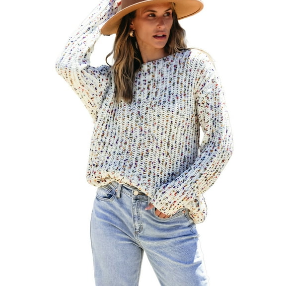 Women's White Confetti Reversible Twist Sweater - Versatile and Stylish - [ZhiHiMeRi] | (US 12-14)L