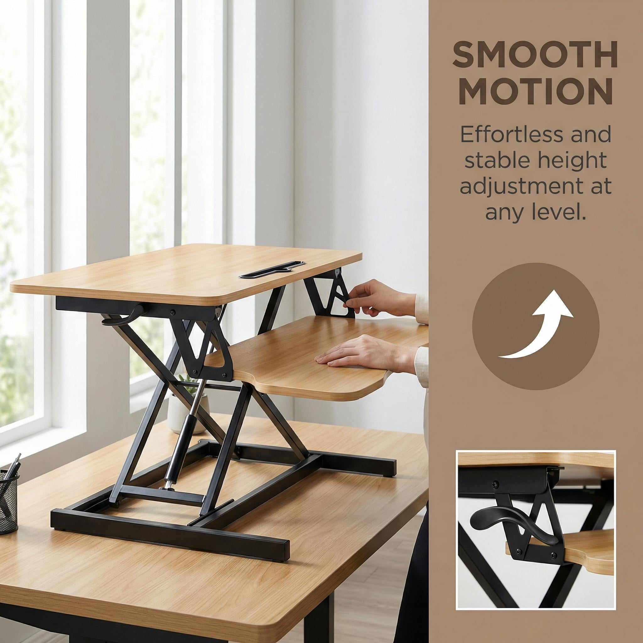 Height Adjustable Standing Desk Converter – 31.5" Wide Desk Riser with Spacious Work Surface, Ergonomic Sit-Stand Workstation for Monitor & Laptop, Natural