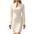 thumbnail image 2 of Elvqul Dresses for Women Long Sleeve Collared Womens Dresses Plus Size Solid Pullover Long Dresses Beige Fashion, 2 of 8