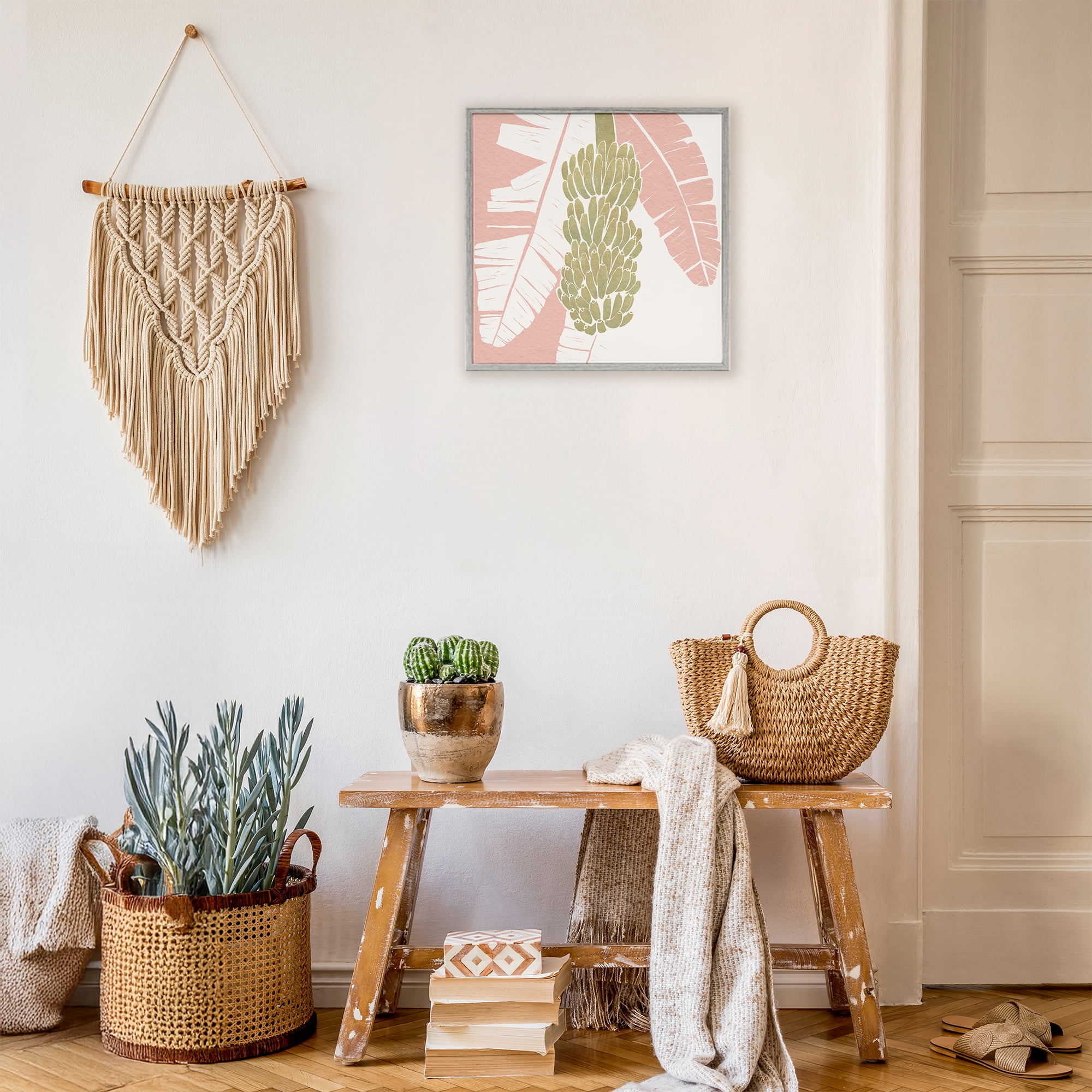 Stupell Industries Banana Bunch Amid Pink Leaves Gray Framed Giclee Art, design by Yuyu Pont
