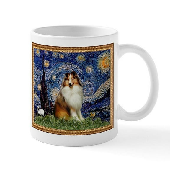 CafePress - Starry Night & Sable Sheltie Mug - 11 oz Ceramic Mug - Novelty Coffee Tea Cup