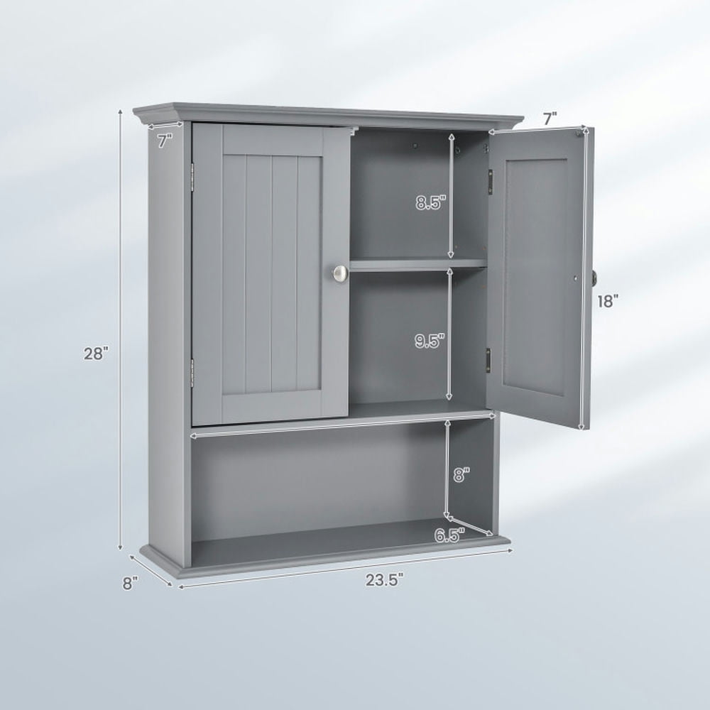 Finihen Wall Cabinet, Wall Mounted Bathroom Cabinet, Medicine Cabinet, Wall Mount Bathroom Cabinet Storage Organizer with Doors and Shelves, for Kitchen Entryway Bathroom, Gray