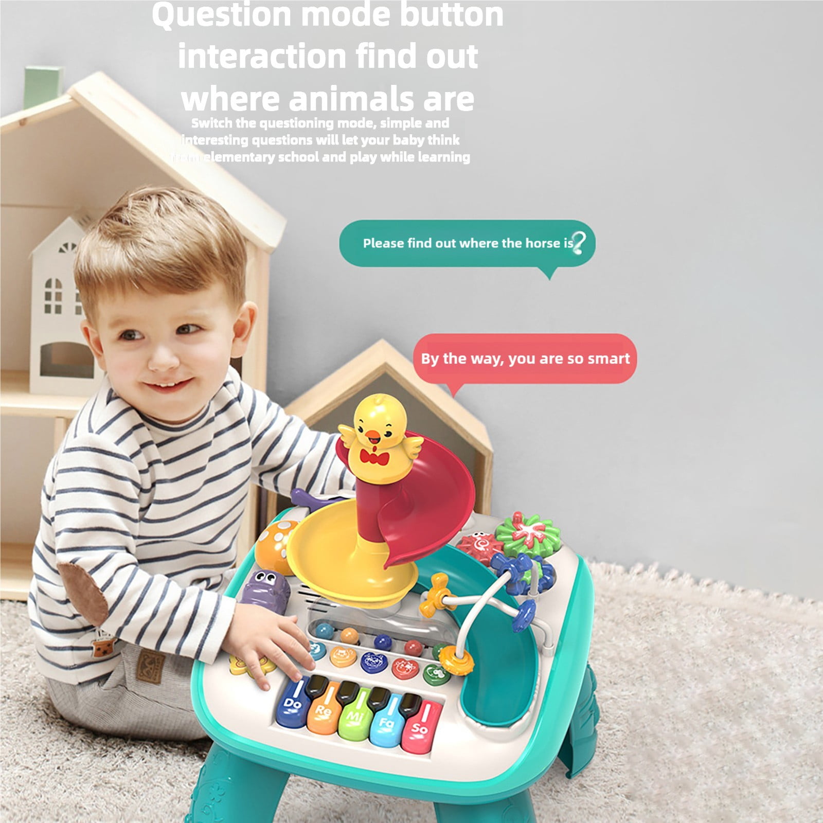 BJBSJSZ Leap Frog Learn Musical Table, Round Rolling Music Multi Functional Game Table Puzzle Enlightenment Early Education Learning Table Baby Play Toy Table