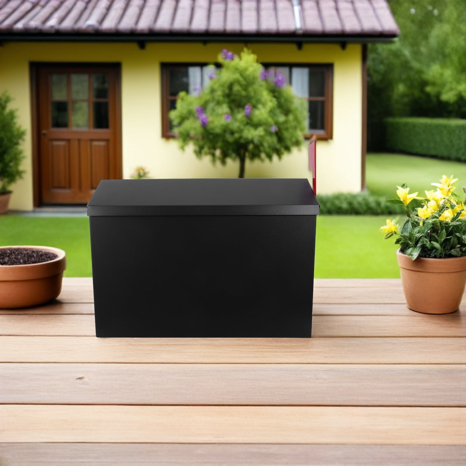 EXHUMKY Black Stainless Steel Outdoor Mailbox, Weather Resistant, Large Capacity, , Modern Stylish Design for Home