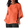 thumbnail image 2 of Hfyihgf Linen Shirts for Women 3/4 Length Sleeve Tops Casual Loose Fit Round Neck Tees 2024 Summer Fashion Blouse(Orange,XL), 2 of 6
