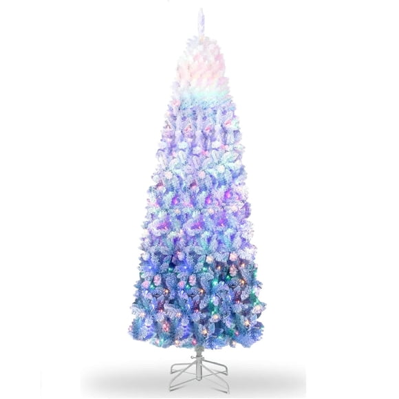 Ourlova 6 ft Pencil Tree Blue Gradient Pre lit Artificial Christmas Tree with 100 Dual Color LEDs