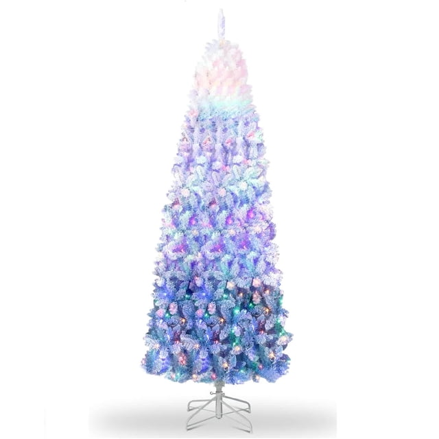 Eastvita 6 ft Pencil Tree Blue Gradient Pre-Lit Artificial Christmas Tree Featuring 100 Dual-Color LEDs