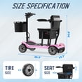 thumbnail image 5 of REARFIT Lightweight 4 Wheel Mobility Scooter for Seniors, Cruise Airport Approved, 43lb Foldable Mobility Scooter with Removable Lithium Battery for 12.4 Miles Travel, 300lbs Capacity, Pink, 5 of 13