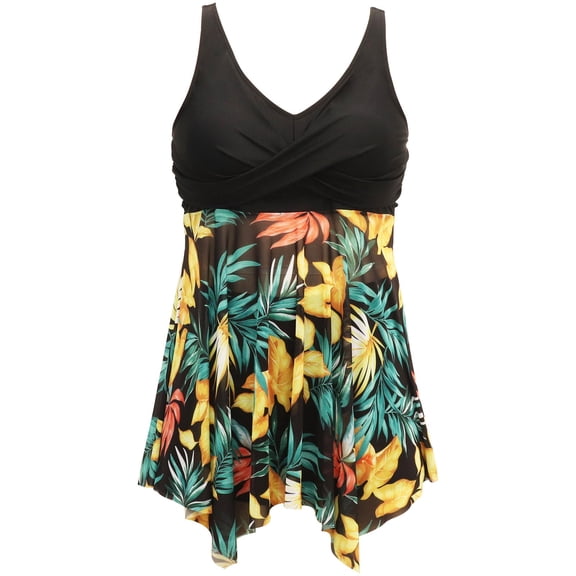 ibiyuan Womens Plus Size Swim Dress Swimsuit 2 Piece Rash Guard Capris Athletic Swimwear Bathing Suits for Women Floral Dress Swimsuits for Women,Black