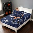 thumbnail image 4 of Manfei Boys Sport Twin Fitted Sheet, Soccer Print Bedding, NavyBlue White 2-Piece, 1 Fitted Sheet and 1 Pillowcase, 4 of 6