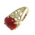 thumbnail image 5 of Genuine natural oval cabochon red coral ring Hawaiian plumeria 14k yellow gold size 9, 5 of 7