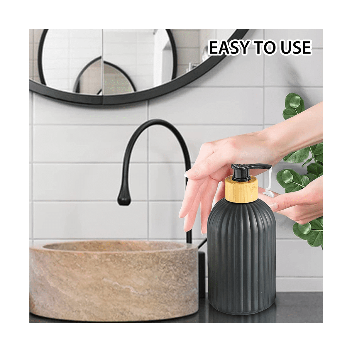 14Oz Glass Soap Dispenser with Wooden Tray, 2 PCS Hand and Dish Soap Dispenser Set, Kitchen Bathroom Farmhouse Decor