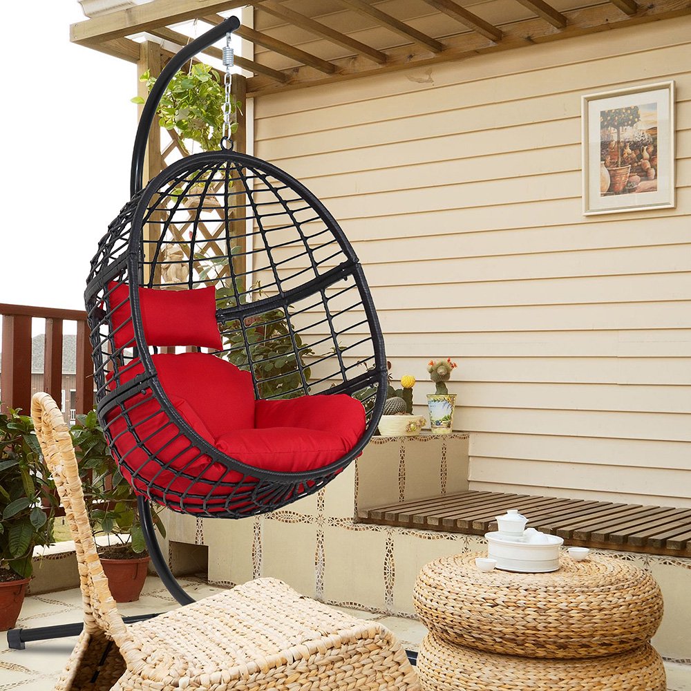 Abble Fabric Hanging Chair Cushion and Stand Red