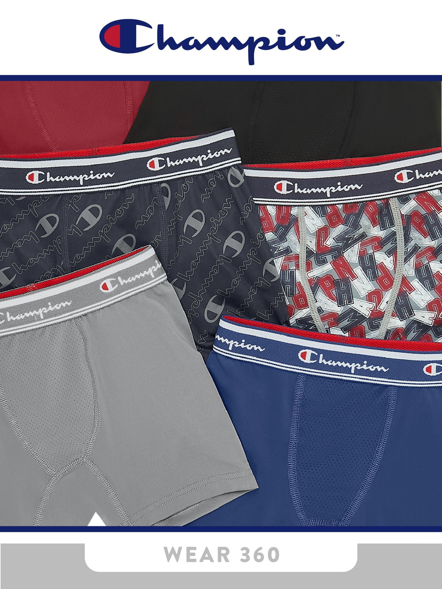 Champion Boys’ Active Performance Boxer Briefs, 5 Pack, Sizes XS–XL