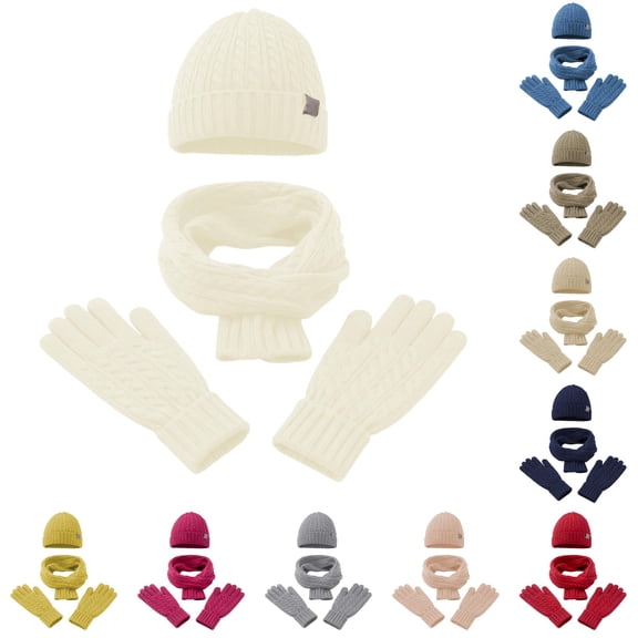 Daznico Cable Knit Beanie Hat Scarf Gloves 3-Piece Set Soft Thermal Cozy Winter Accessories for Cold Weather Daily Outdoor Wear