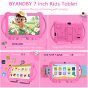 2024 Kids Tablet, 7 inch Android 12 Tablet for Kids, 4GB+32GB ROM+1TB Expand Pink