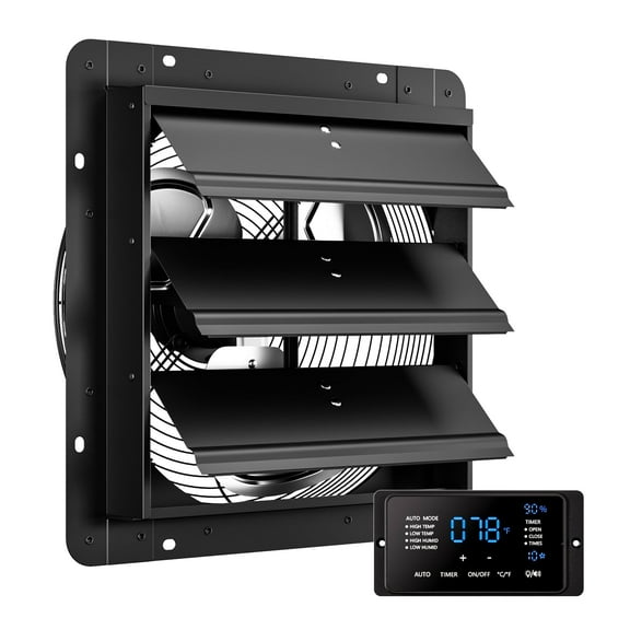 CAMMOO 14 Inch Shutter Exhaust Fan with Temp Humidity and Speed Touchscreen Controller, 10-Speed Wall Mount Fan for Attic, Greenhouse, Garage, Chicken Coop Ventilation