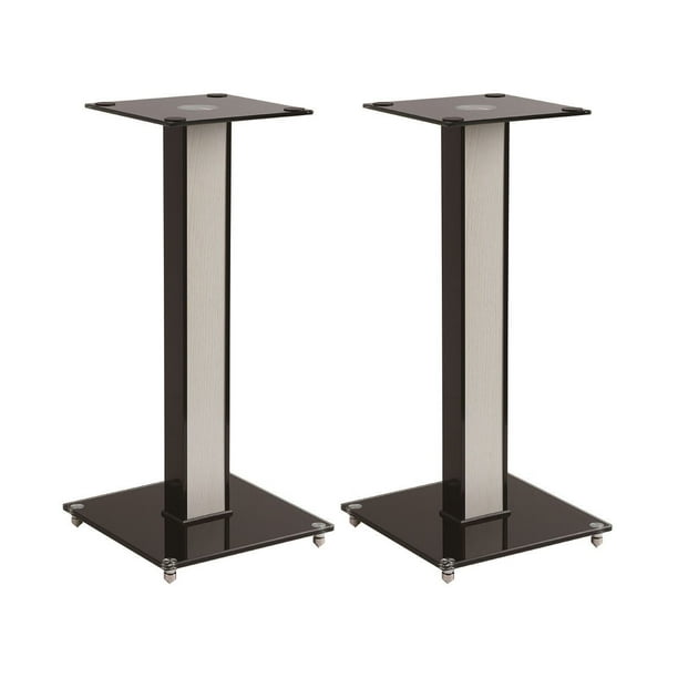 Monoprice Elements Speaker Stand - 18 Inch (Pair) With Cable Management,  Strong Tempered Glass Base With Floor Spikes